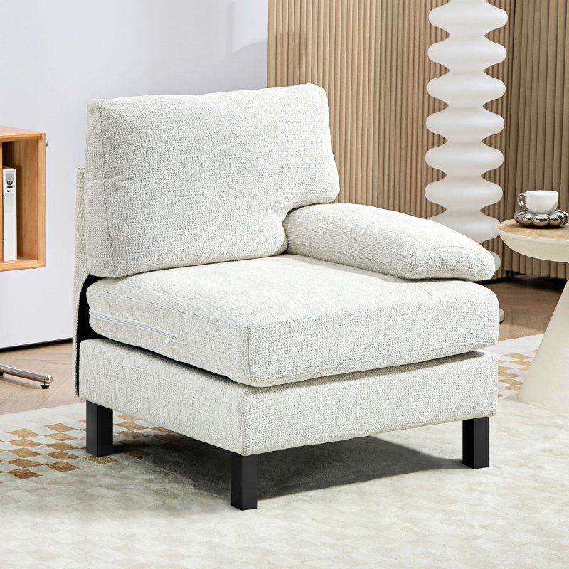 Module de fauteuil modulaire droit crème blanc avec pieds en bois et ressorts ensachés pour module de chambre à coucher gracieuse, blanc