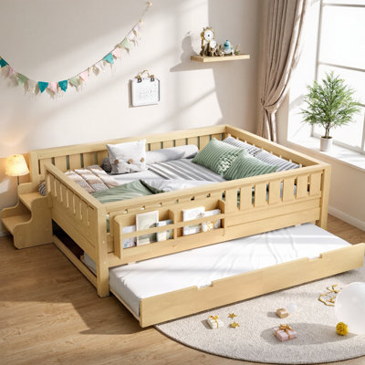 Lit simple / double / grand Playful Kids avec bibliothèque intégrée, escalier de sécurité et lit gigogne caché pour un plaisir d'économie d'espace