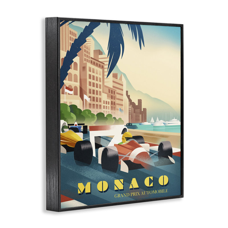 Estampe numérique du Grand Prix de Monaco, dessin de Martin Wickstrom, H 20 po x l 16 po, Giclée noire de minuit encadrée