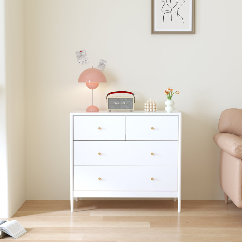 Commode de rangement blanche à 4 tiroirs, armoire polyvalente pour chambre à coucher, placard ou vestibule