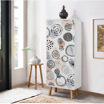 Modern Shoe Cabinet with Solid Wood Legs & Handles, White, 19.7 x 53.1 x 15.0 inches | 100% Melamine Coated Chipboard, UV Coated, Numerous Shelves | Abstract Geometric Design, Perfect for Entryway & Storage Solutions