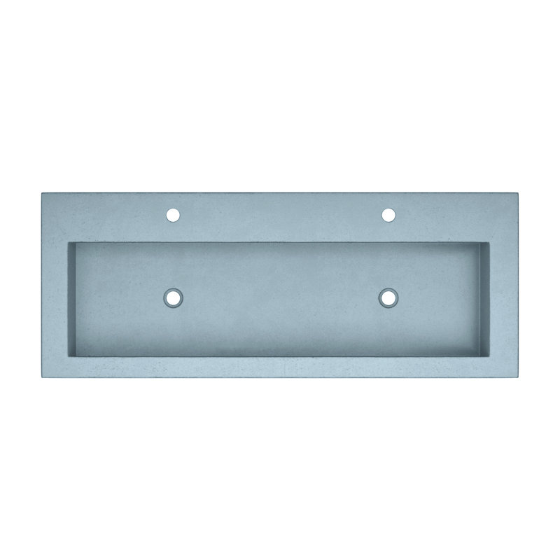 Trough Concrete Handmade Rectangular Drop-in Bathroom Sink, Ocean, Two Holes Faucet