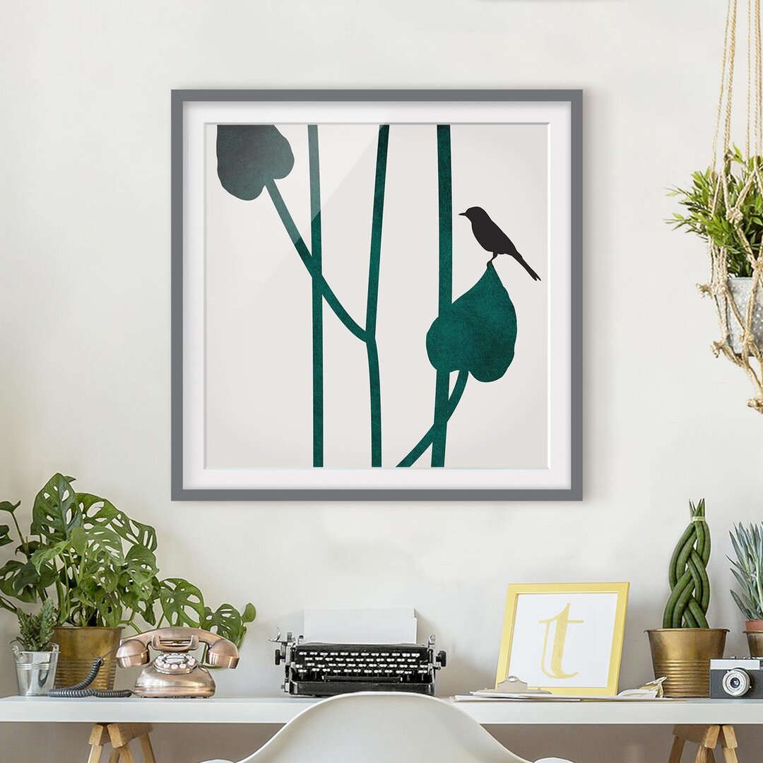 Gerahmter Grafikdruck Flora - Bird on Leaf