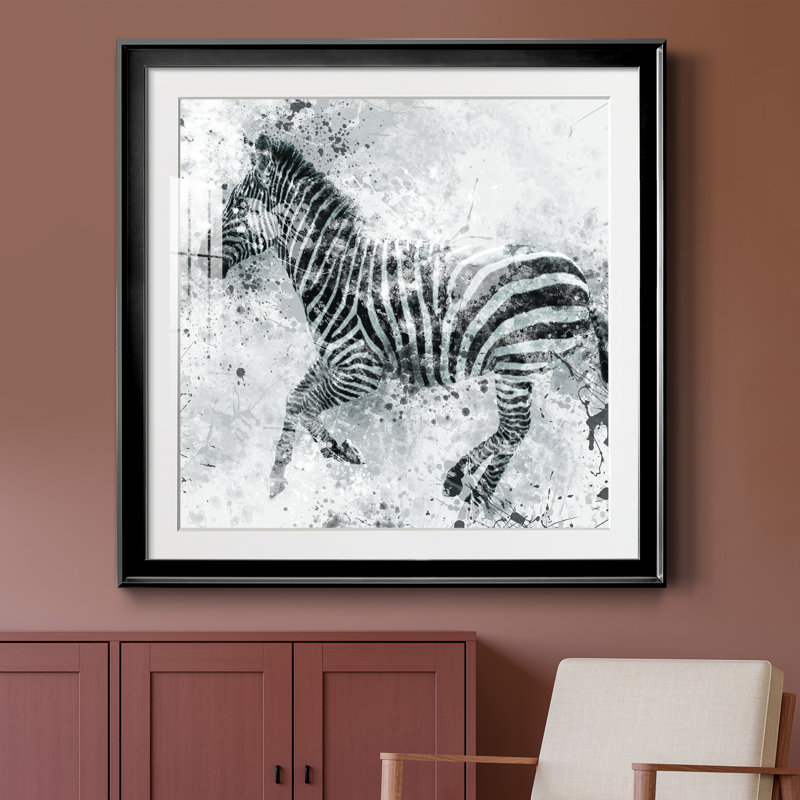 Zèbre II - peinture encadrée, H 30,5 po x l 30,5 po x P 1,5 po, Papier encadré noir