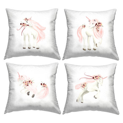 Ensemble de coussins 4 pièces Pink Floral Unicorns