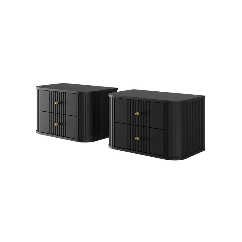 Dayzee 56cm W Manufactured Wood Bedside Table, Black, Black, Black/Gold