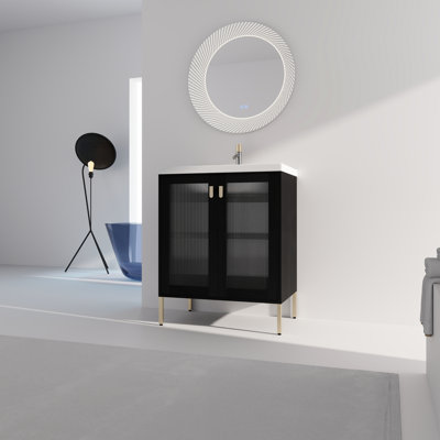 Contreplaqué de meuble-lavabo autoportant de 28 pouces avec lavabo en céramique, porte à fermeture douce
