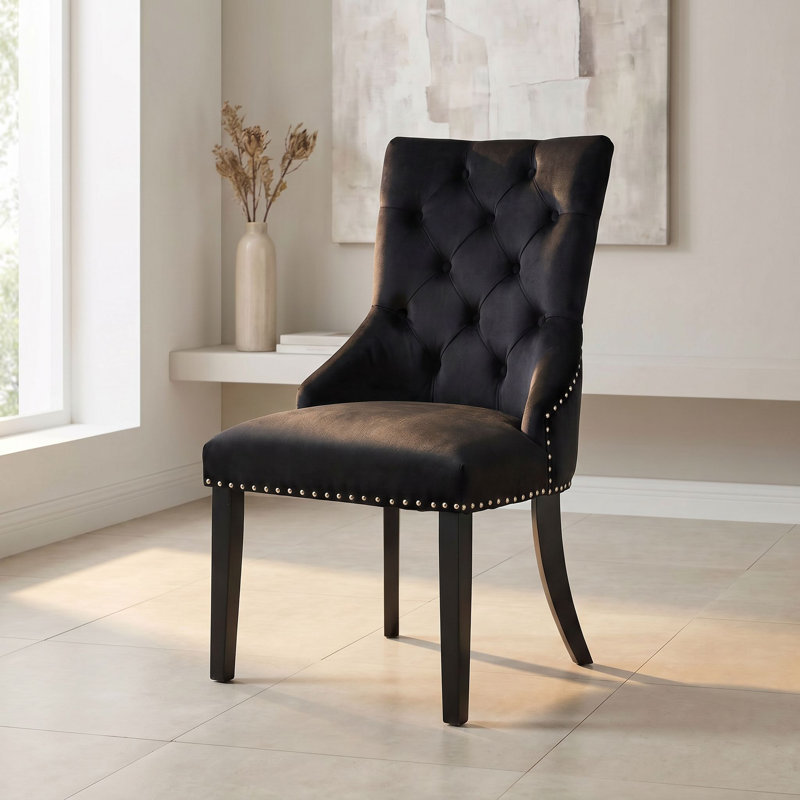 Chaises de salle à manger rembourrées Edward, Noir, Noir