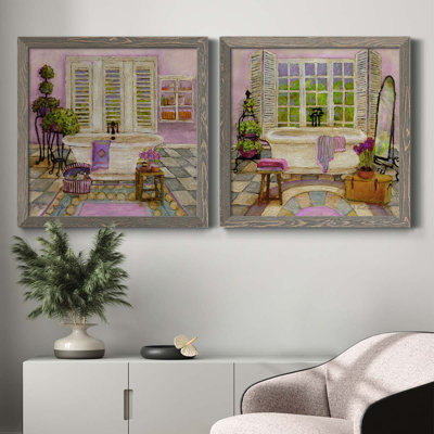 «Sunny Day Bath I», ensemble de 2 peintures sur toile encadrées