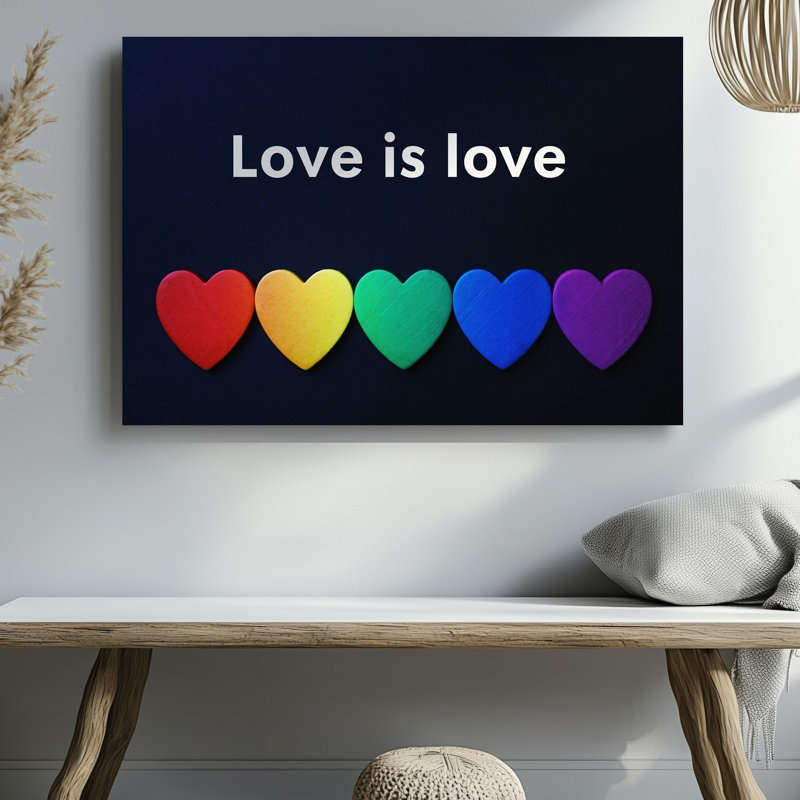Toile, "Design A Minimalist", impression sur toile, "Love is is", art centré sur fond noir, H 9 po x l 12 po