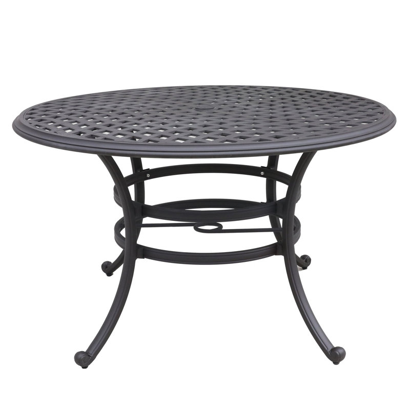 Confortable salle à manger extérieure en aluminium avec 4 chaises et coussins, 4 trous pour parasol