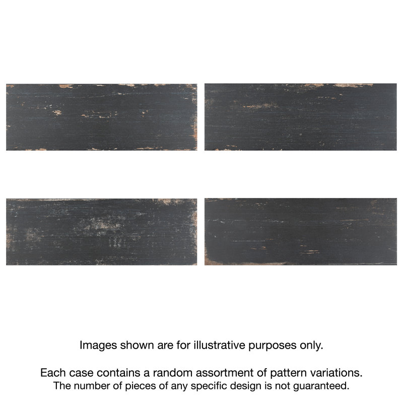 Retro 8" x 24" Porcelain Wood Look Wall & Floor Tile, Black