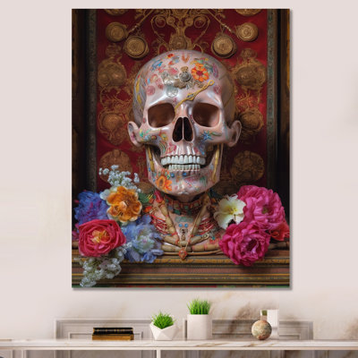 " Smiling Skull Orange Mushrooms Funky Halloween "