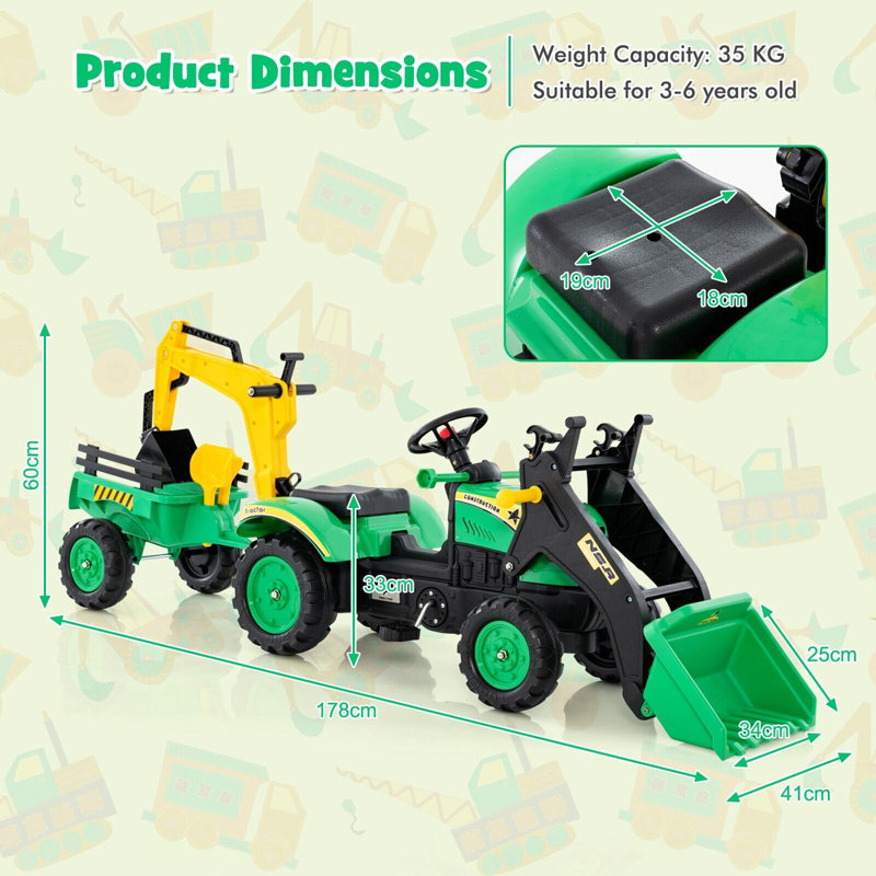 Kids Ride on Car Pedal Excavator Tractor