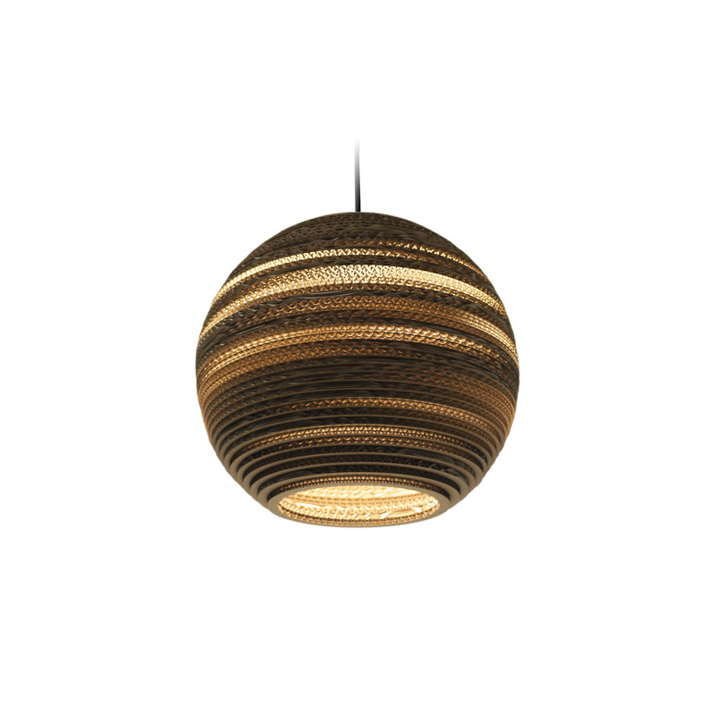 Scraplight Globe Recycled Cardboard Pendant Light - Moon, 21" H x 24" W x 24" D, Brown, Brown