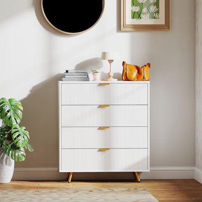 HOMCOM Bedroom Chest of Drawers with 4 Drawers Fluted 80x40x90cm White