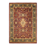 Tapis unique noué à la main vert / sable / rouge Keller 6 pi 3 po x 9 pi 1 po Keller