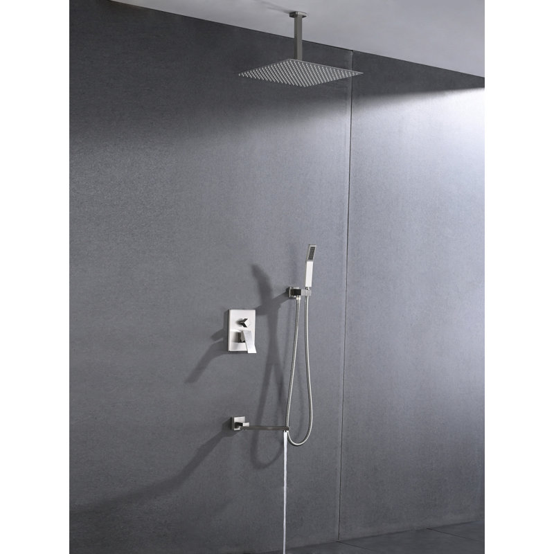 Shower System Combo With Hand Shower, 16 Inch Shower Head And Tub Spout, Brushed Nickel