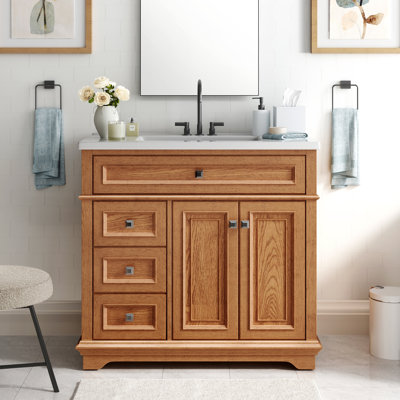 Meuble-lavabo sur pied 36 po avec comptoir en céramique et lavabo intégré 36 po