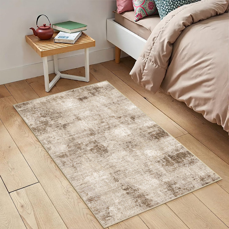 Tapis brun contemporain lavable avec envers antidérapant Asher, Rectangulaire 2 pi x 3 pi