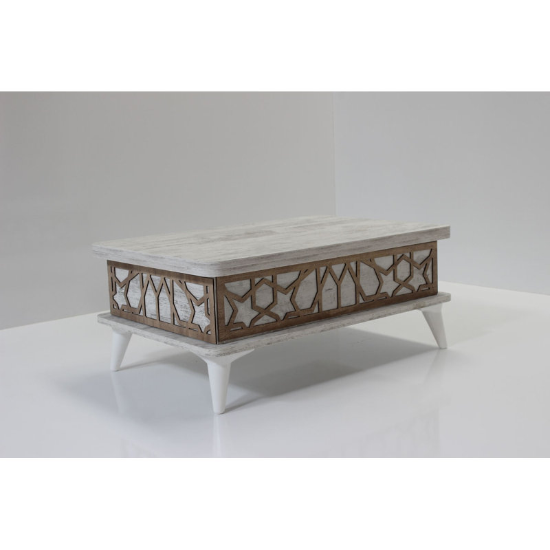 Table basse moderne, 35,4 x 15,0 x 23,6 pouces | Panneau de particules 100% mélaminé avec dimensions ajustables | Design ouvert élégant avec pieds en plastique, parfait pour le salon et les espaces contemporains