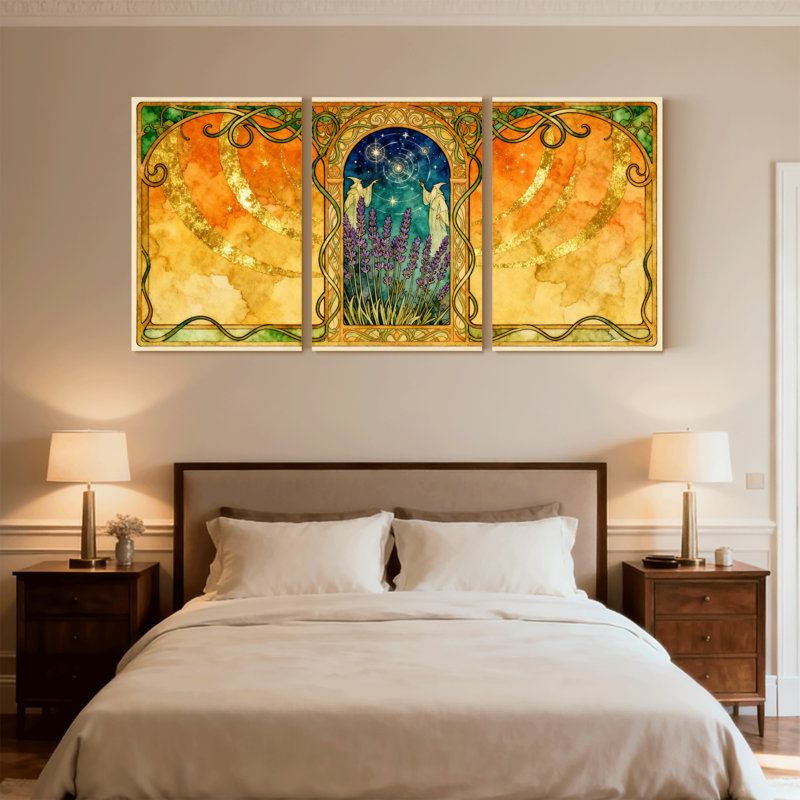 Fantasy & Sci-Fi Art nouveau lavande clair de lune, ensemble de 3 motifs d'art sur toile, H 18 po x l 36 po