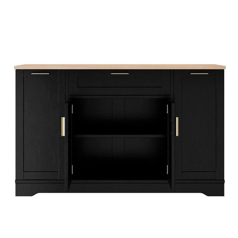 Buffet de rangement multifonctionnel, table de salle à manger extensible, tablettes réglables, support coulissant à 3 niveaux, rangement pour îlot de cuisine pour la cuisine, la salle à manger, le salon (noir)