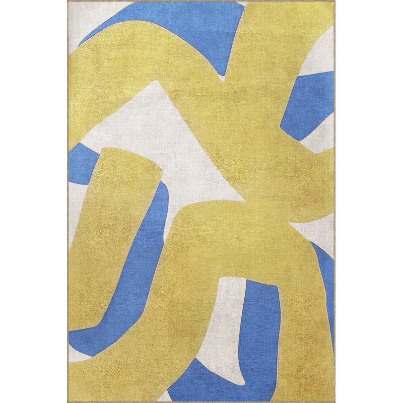 Tapis décoratif moderne bleu et jaune, Rectangle 4 pi 7,12 po x 6 pi 6,74 po