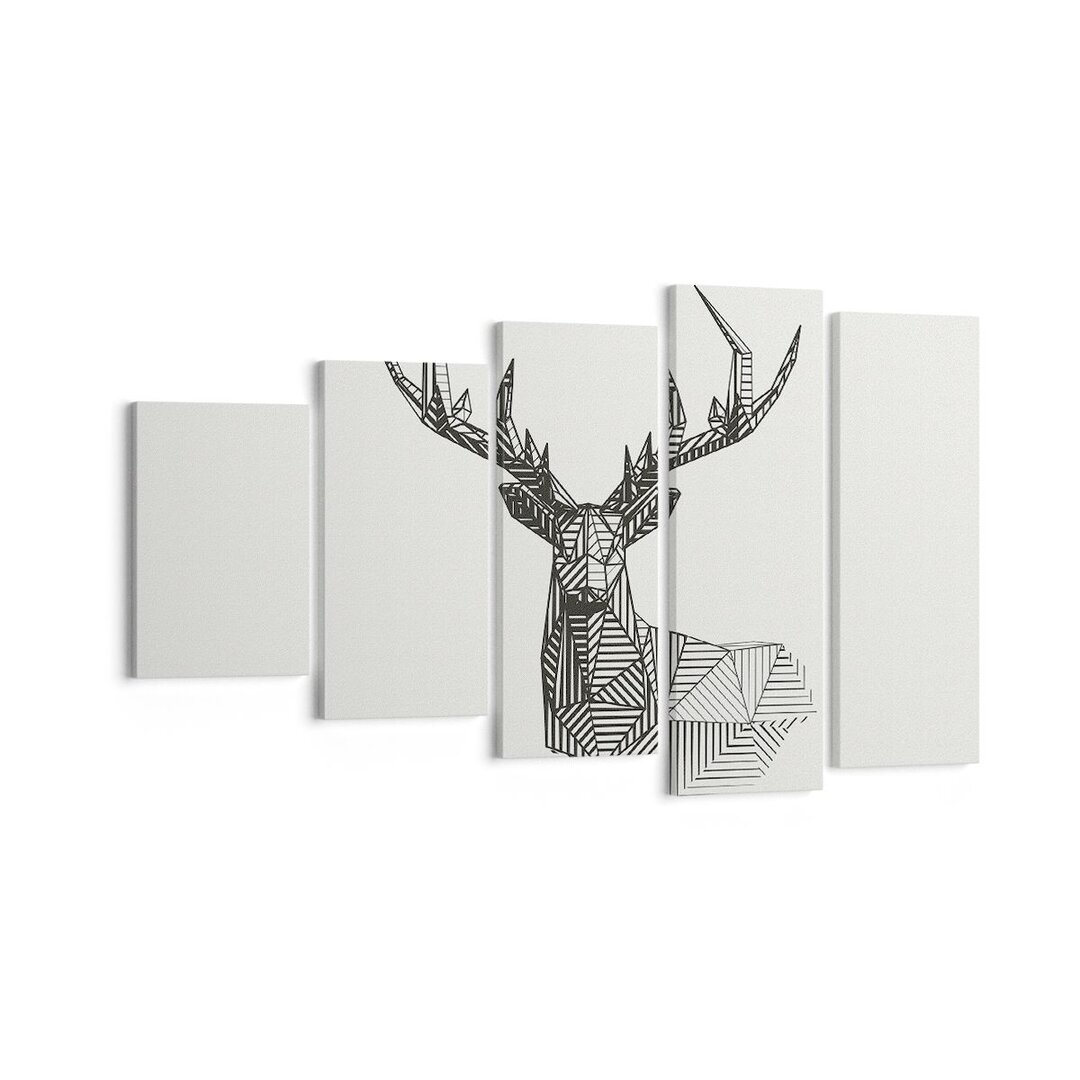 5-tlg. Leinwandbilder-Set Deer Sketch Scandinavian