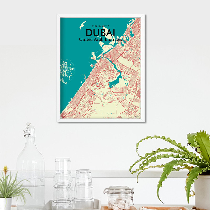 Dubai City Map In Tricolour - No Frame Print, 20cm H x 16cm W x 0.05cm D