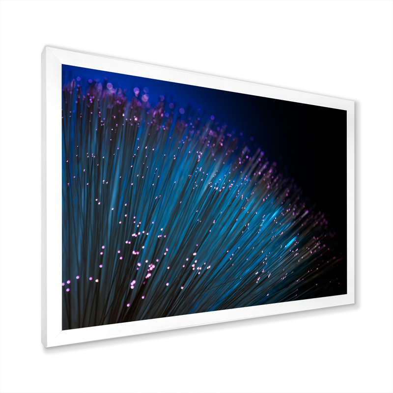 Détail de la fibre optique bleue - impression sur toile avec cadre flottant, H 24 po x l 36 po x P 1 po, Cadre photo blanc