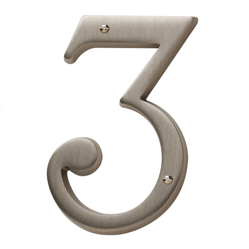 4.75" H Brass House Number, 3, Polished Chrome