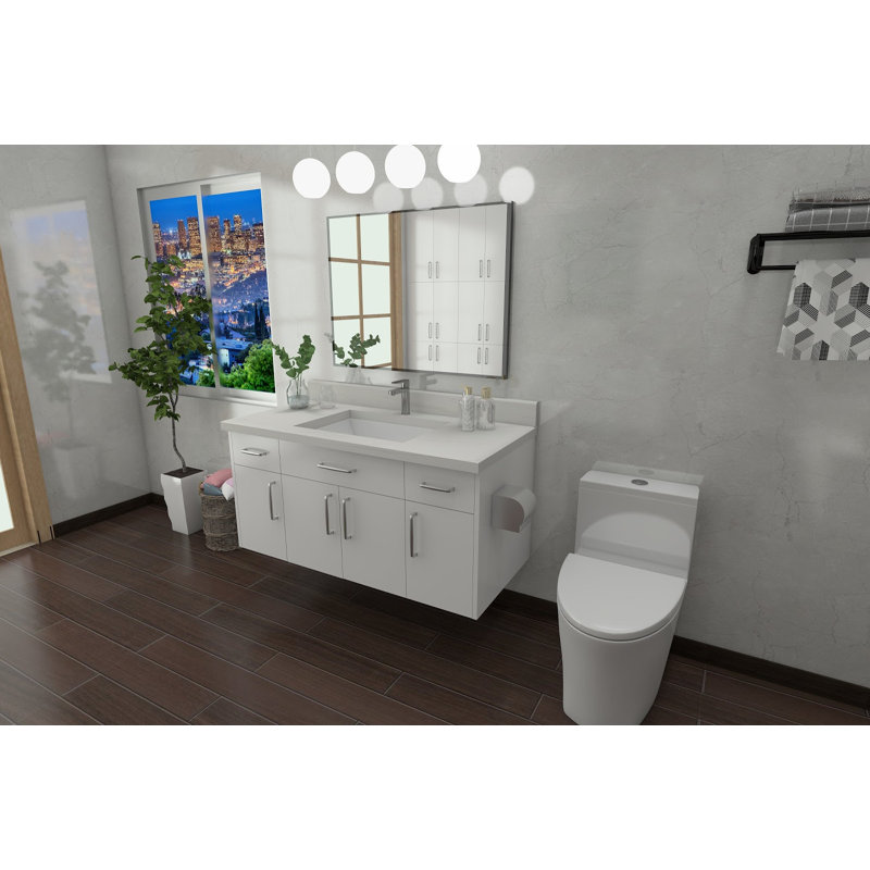 Meuble-lavabo mural simple de 48 po Savannah, prêt à installer, Perle de neige