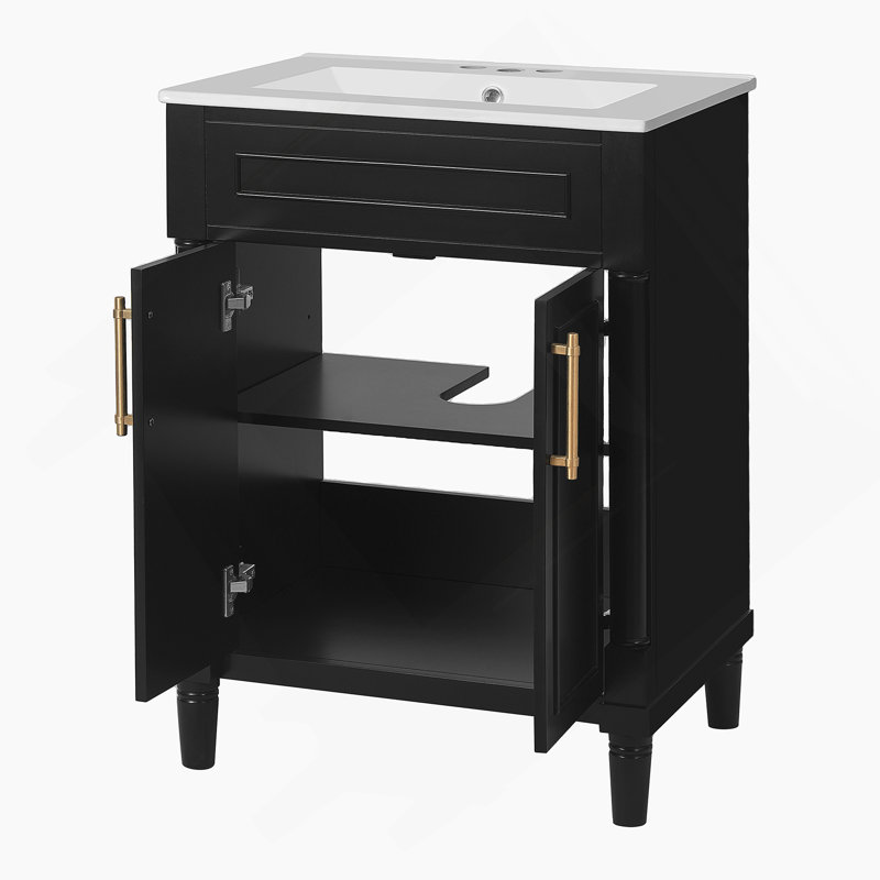 Meuble-lavabo exquis avec lavabo en céramique intégré et armoire à deux portes, parfait pour les petites et moyennes toilettes avec rangement intelligent et design élégant