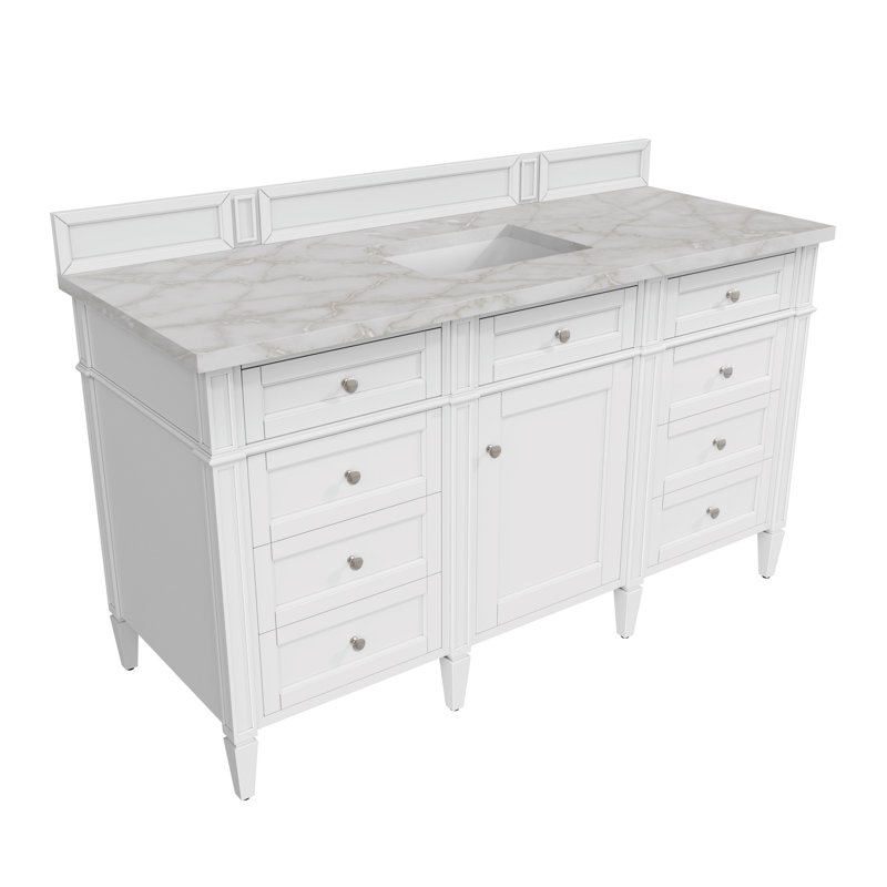 Brittany 60'' W Single Vanity, Bright White, Victorian Silver