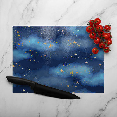 Sky With Foil Constellations Glass Chopping Board