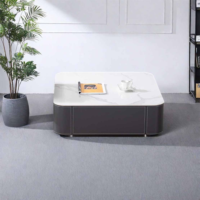 Square rock panel coffee table living room, 14.2" H x 31.5" L x 31.5" W