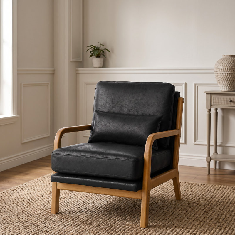 Fauteuil lounge d'appoint en tissu respirant de style milieu du siècle, 26 po (noir), Noir, 1