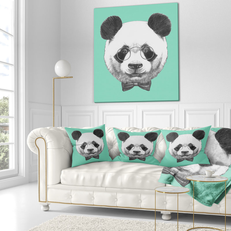 Panda avec lunettes et nœud papillon - Coussin imprimé animal, 16 po x 1 po, Coussin décoratif