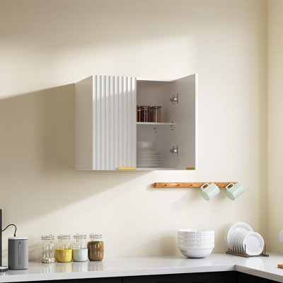 White Floating Wall Cabinet – 2-door Storage With Adjustable Shelf For Bathroom, Garage & Kitchen