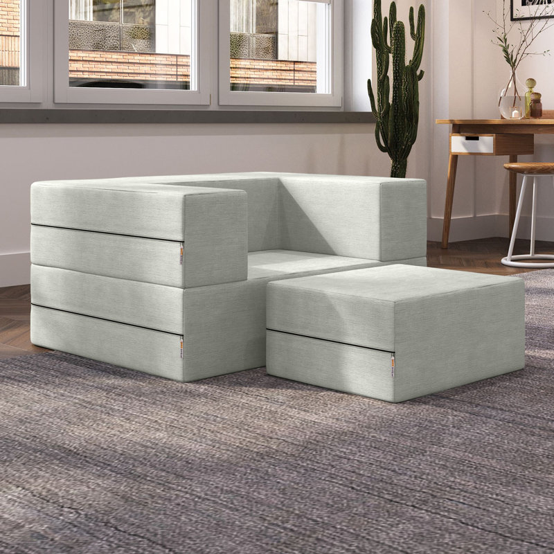 Shontae Zipline Convertible Compression Sleeper Chair & Ottoman / Twin-Size Bed, Ice 100% Polyester