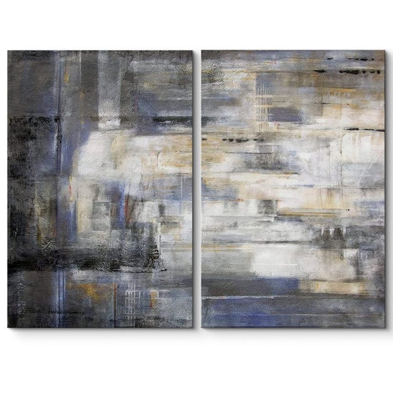 «Grunge Abstract Paint Effect Mid-Century Grey Brown Pastel Stroke», reproduction sur toile 2 pièces, Toile tendue