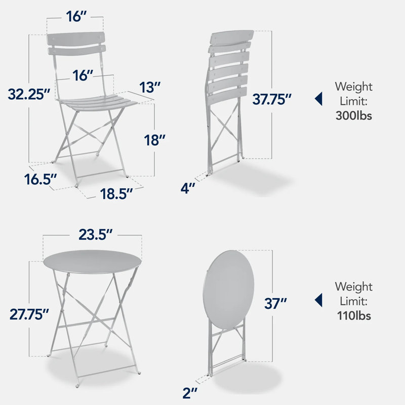 Folding Patio Bistro Set, Gray