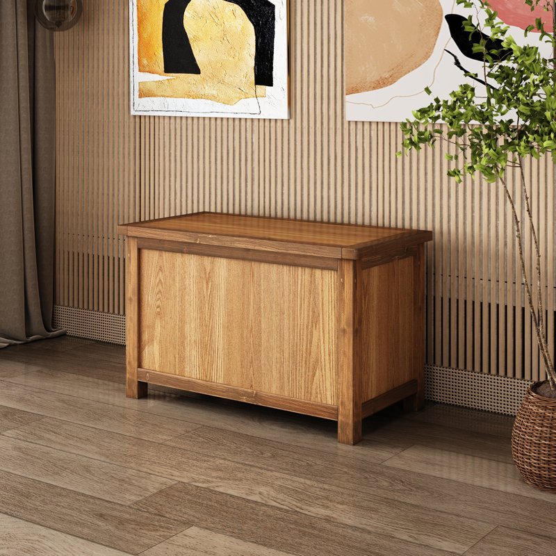 Banc de rangement en bois avec plateau rabattable, Chêne rétro