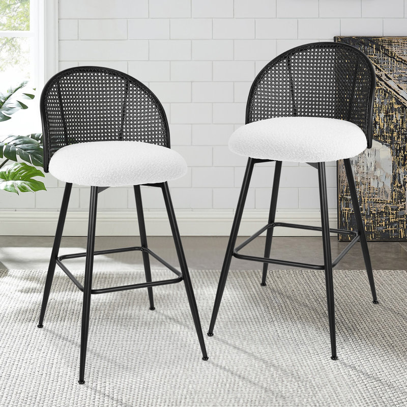 361° Swivel Upholstered Rattan Counter Height Bar Stool, Blanc, Tabouret de bar (siège d'une hauteur de 29 po)