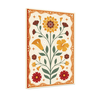 Motif floral de plantes et de fleurs avec des couleurs vives et une bordure ornée
