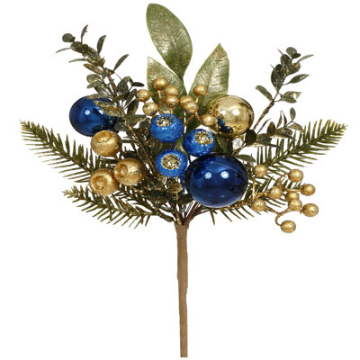 Christmas Berries Pick- Gold/Silver, Set Of 12 - 13 Inches