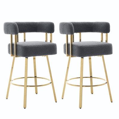 Chaises d'appoint de bureau modernes grises 2 pièces avec pieds carrés dorés, sans roulettes, structure en tissu doré de haute qualité décorative et confortable en molleton