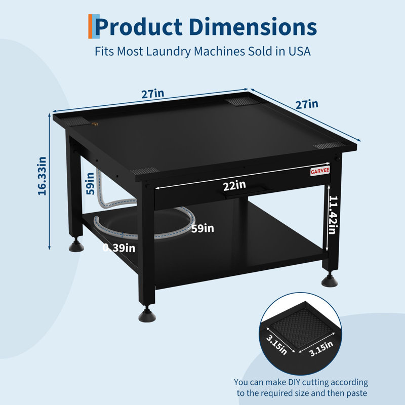 Caisson pour laveuse et sécheuse de 27 po de largeur avec tablette coulissante, H 16 po x l 27 po x P 27 po, Noir