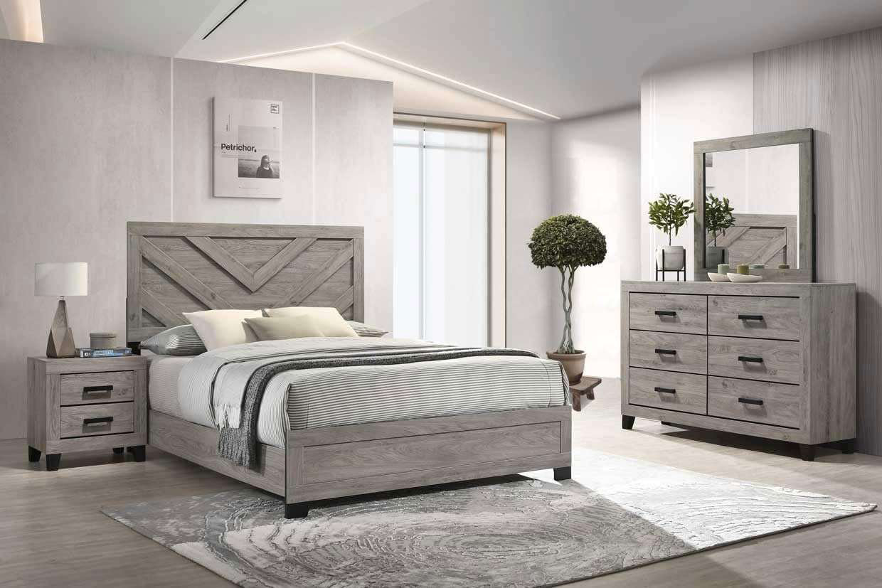 Ophelia & Co. Weathered Gray Wood Bedroom Set with Chevron Headboard ...
